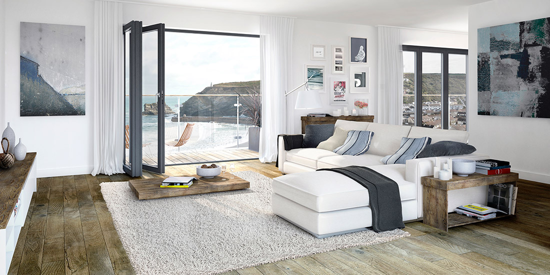 Bedroom with sea views